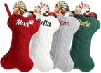 Personalized Dog Christmas Stockings,Custom Embroidered Pet Name & Bone Shape Stocking for Pet,Red Green White Cable Knit 15.7” Large Dog Stocking for Fireplace Holiday Decor Gifts(7 Pack) by Infiher