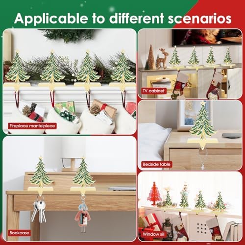 Christmas Stocking Holders for Mantle Set of 2 Green Xmas Tree Stocking Hangers Sturdy Hooks with Gold Non-Slip Base for Fireplace Christmas Gifts Holiday Party Decoration - Image 6
