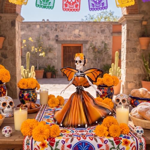 Simgoing Day of the Dead Figurines Resin Monarch Butterfly Sugar Skull Dancer, Skeleton Sculpture Dia De Los Muertos Altar Decor for Halloween Gothic Home Ofrenda Decor - Image 5