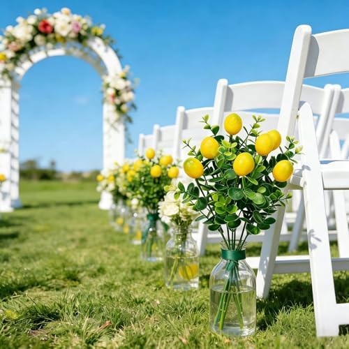 12 Pcs Artificial Lemon Branches Artificial Fruit Lemon Tree Greenery Decoration Faux Lemons Picks for Farmhouse Kitchen Home Table Decor Stem Fruits for Home Spring Summer Decor - Image 2