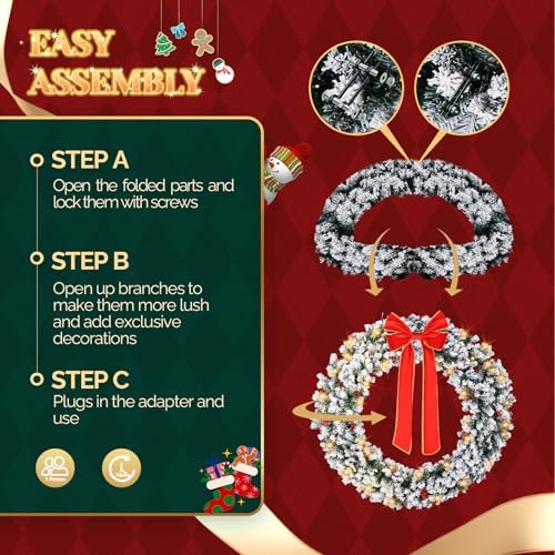 VINGLI 60" Extra Large LED Christmas Wreath with 220 Warm White Lights - Image 7