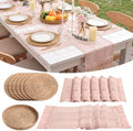 Boho Table Runner and Placemats Set, 6 Sets, Pink, 12x72 by Gandeer