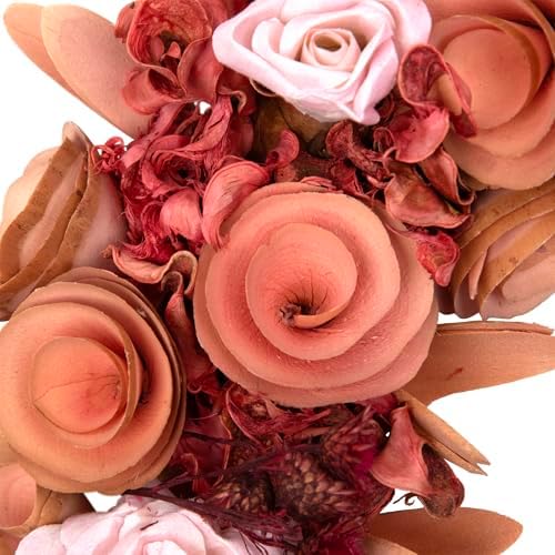 Silk Roses and Shaved Wood Flowers Small Artificial Spring Wreath - 12" - Unlit - Pink - Image 7