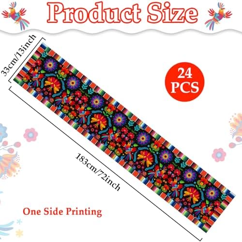 Linen Mexican Fiesta Table Runner 24 Pack Decoration 72×13in Long De Mayo Farmhouse Runner Dia De Los Muertos Runners Kitchen Dining Home Table Decoration Day of The Dead Decor and Supplies - Image 2