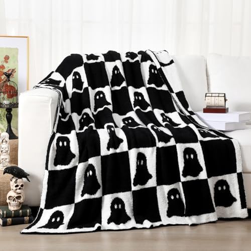 Buryeah Halloween Ghost Knit Throw Blanket, 50 x 60 Inch Spooky Ghost Reversible Knitted Throw Blanket, Cozy Lightweight Soft Gift for Couch Sofa Bed - Image 2