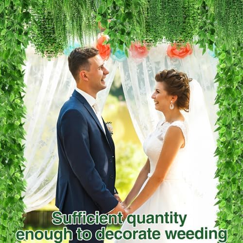 Daifunli 12 Pcs Artificial Hanging Plants Fake Hanging Ferns Plastic Faux Plants for Wall Room Garden Garland Indoor Outdoor Decor No Basket (Boston,Eucalyptus,Ivy Vine,String of Pearls) - Image 5