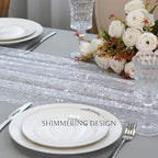 Snowkingdom 10 Pcs 10 FT Silver Table Runners, Sheer Chiffon Gauze Cheesecloth Runner, Sequin Glitter Silver Party Table Decoration Centerpieces for Wedding Christmas Birthday Bridal Baby Shower - Image 3