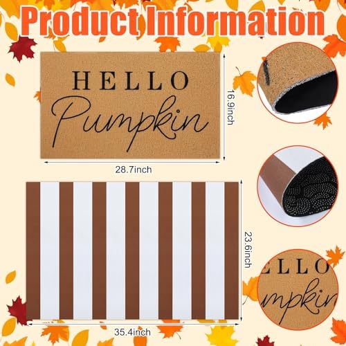 Tinideya 2 Pcs Hello Pumpkin Doormat Set, Brown White - Image 2