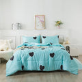 Caressma Blue Comforter Set Queen Size Black Heart 3pcs with Pillowsham by Caressma