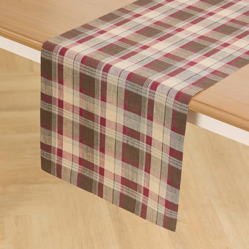 Solino Home 100% Linen Table Runner Multicolor, Rustic Plaid 14 x 108 in - Image 2