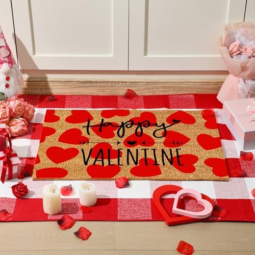 Moucuny 2 Coir Outdoor Mat,Non Slip, 24'' X 35'',16'' X 28'', Happy Valentine - Image 2