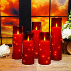 kakoya Flameless LED Candles with Timer 5 Pc Flickering Flameless Candles for Romantic Ambiance and Home Decoration Stable Acrylic Shell,with Embedded Star String，Battery Operated Candles（Red） - Image 6