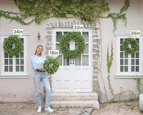 DDHS 16-18in Small Boxwood Wreath for Front Door – Artificial Green Farmhouse Wreath, Spring Summer Fall Winter DIY Decor, for Indoor Outdoor Year-Round Wedding Home Decorations - Image 3