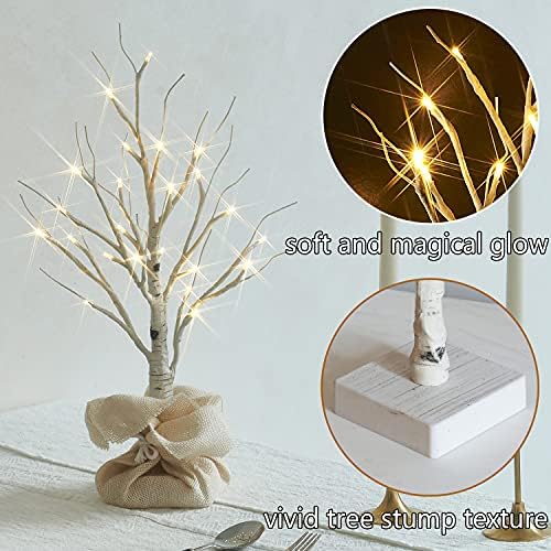 Fudios Lighted Birch Tree with Timer Battery Operated 18in Home Decor Tabletop, Pre lit Artificial Birch Trees with 24 LED for Wedding Christmas Party 2 Sets - Image 3