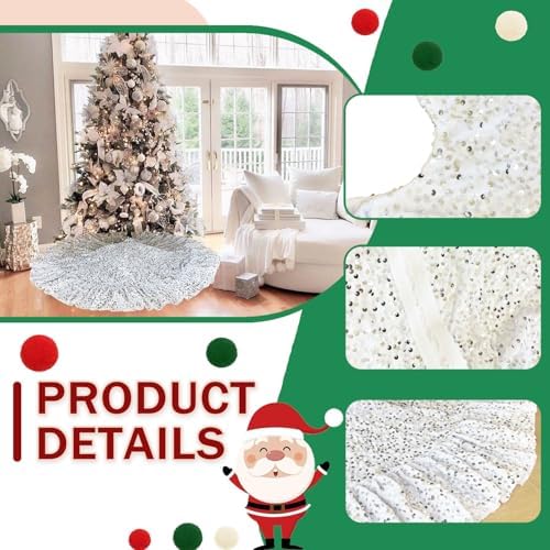White Tree Skirt 45 Inch Sequin Christmas Tree Skirt Ruffle - Image 5