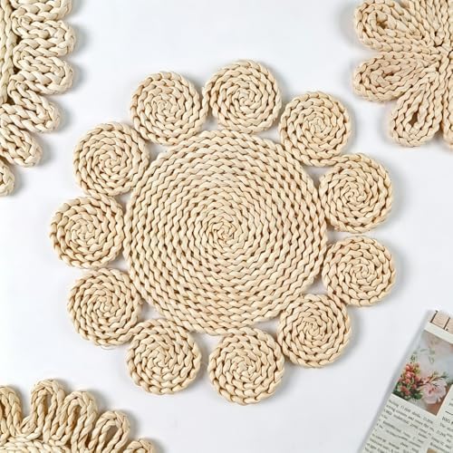 IcosaMro 13.8" Boho Placemats Set of 6 Round Woven Placemats Natural Table Place Mats for Dinning Table Indoor & Outdoor Wicker Wicker Charger Plates for Wedding Christmas Thanksgiving Events - Image 5