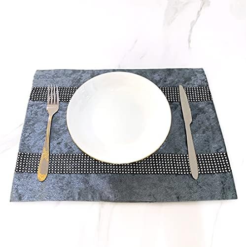 HeMiaor Gray Elegant Placemats for Dinner Table Set of 4 Bling Silver Shinning Diamond Sequins Place Mats Velvet for Wedding Decor Centerpiece - Image 3