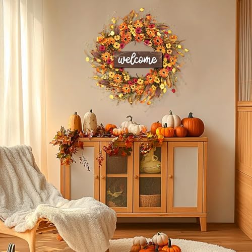 26'' Large Fall Wreaths for Front Door (Welcome Sign) - Image 4