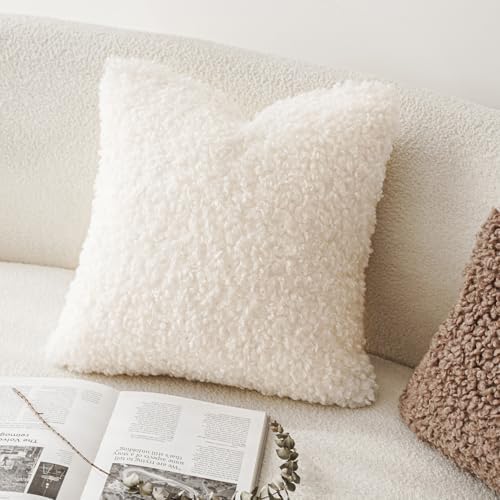 Foindtower Decorative Fuzzy Faux Fur Throw Pillow Covers 24x24 Inch White - Image 4