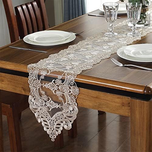 Lace Table Runner Dresser Scarf, Macrame Floral Embroidered Vintage Exquisite Floral Table Runners for Dining Wedding Holiday Party (Champagne, 10x98 inch) - Image 2