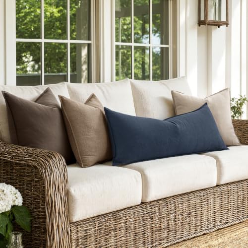 MIULEE Decorative Linen Lumbar Pillow Cover 14x36 Inch Indigo Blue - Image 6