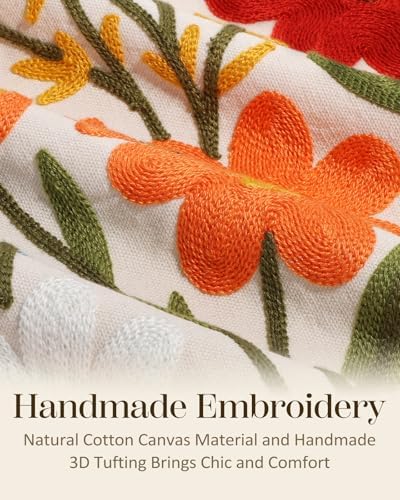 Embroidered Throw Pillow Covers 18x18 Inch, 2Pack, Flower Cluster - Image 2