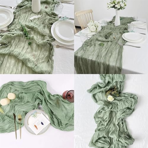 16 Pack Sage Green Cheesecloth Table Runner 20 x 120 inch Gauze Table Runners 10 FT Long,Semi Sheer Boho Cheese Cloth Fabric Table Runner Bulk for Wedding,Party,Baby Shower,Bridal Shower Decoration - Image 5