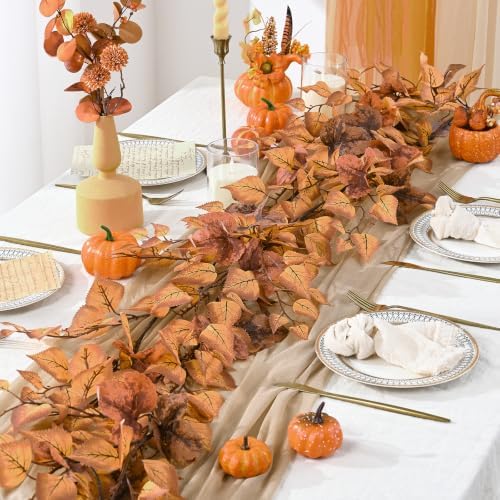 2 Packs Fall Leaves Garland, 6.4ft/Piece Artificial Fall Foliage Garland - Image 6