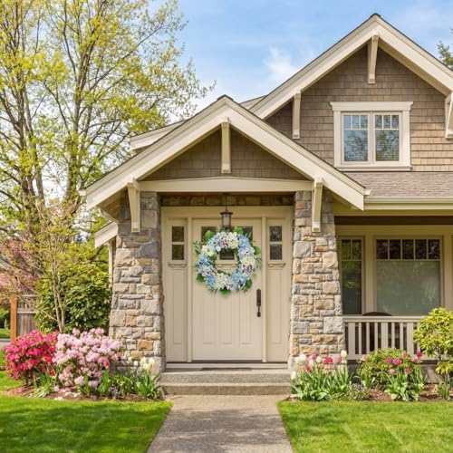 Valery Madelyn 24" Hydrangeas Spring Summer Wreaths for Front Door - Image 2