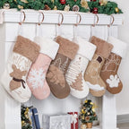 GEXWORLDWIDE GEX Christmas Stockings 6 Pack for Family Soft Pleather with Rope Stitch Embroidery Large 20" Faux Fur Boho Rustic Farmhouse Country Stockings for Xmas Fireplace Decoration (Set of 6) - Image 2