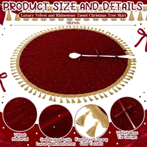 Roowest 48 Inch Burgundy Christmas Tree Skirt Velvet, Round - Image 2