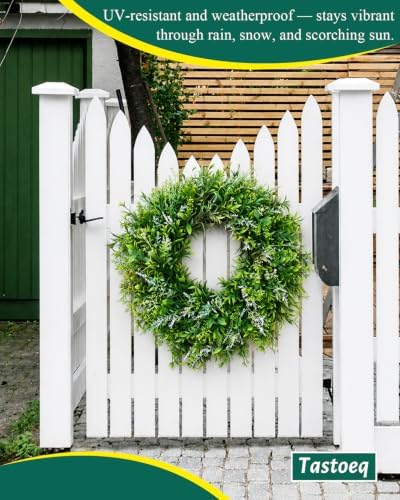 2Pack 20in Eucalyptus Wreath for Front Door, Artificial Green Leaves Greenery Wreath, All Season Wreath for Porch Window Wall Farmhouse Indoor Outdoor Home Decor - Image 6