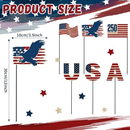 Pickmesh 6 Pcs 4th of July Outdoor Decor Metal Yard Signs 12 Inch USA Eagle - Image 2