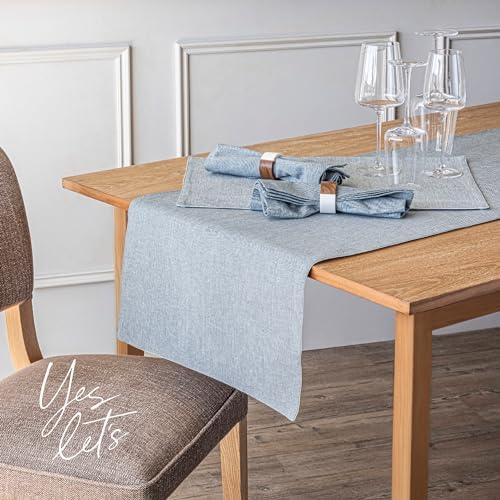 Over&Back Set of 4 Woven Chambray Placemats - Colorful Dining Table Mat - 100% Cotton - Machine Washable - Kitchen and Home Decor - Blue - 14" L X 20" W - Image 6