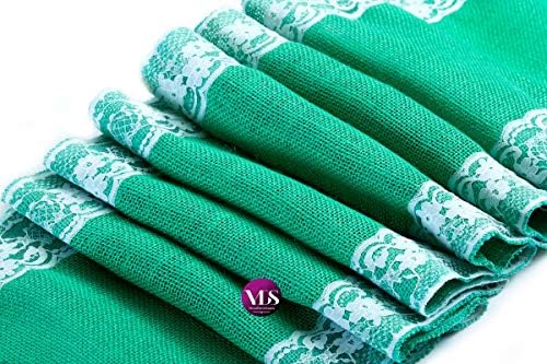 VDS Pack of 20, Burlap Table Runner with White Lace Edge, 100% Natural Jute Rustic Hessian Table Cloth Centerpiece for Wedding Birthday Party Banquet Table Decoration (Size 12X108 Inch)(Mint) - Image 2