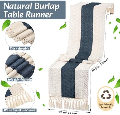 Boho Table Runner and Placemats Set, 6 Sets, Blue, 12x72 - Image 3