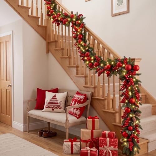 Thiccywoov 6ft LED Prelit Christmas Garland with Lights, Burgundy - Image 6