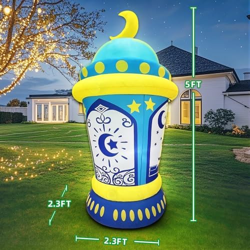 KOOY 5FT Inflatable Ramadan Lantern with Crescent Moon Blow Up Islamic Eid Decor Muslim Holiday Outdoor Decorations, LED Lighted Outdoor Ramadan Decor Yard Lawn Garden Home Party - Image 5
