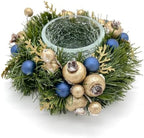 Navy Blue and Gold Christmas, Holiday Hanukkah Candle Holders and Dining table Decorations with Pine needles, on a glass base - Set of 2 - Image 2