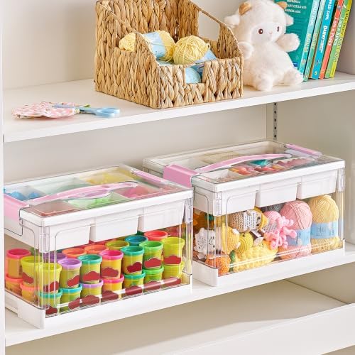 Vtopmart 24 QT Clear Craft Organizer with Removable Tray & Dividers,Pink,1 Pack - Image 3
