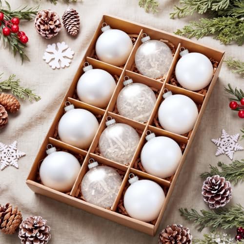 Seenelling 12 Pcs Christmas Glass Ball Ornaments 3.15 Inch, White by QianRuu