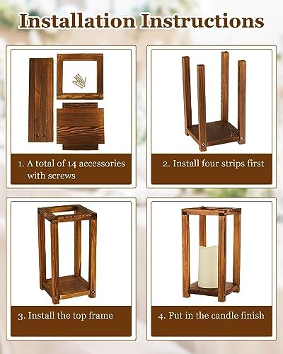 Huquary 16Pcs Wooden Wedding Lantern Centerpiece Rustic Wood Lantern, Brown - Image 3