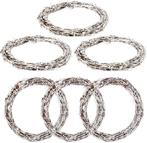 6 Pcs 12 inch Natural Grapevine Wreath Set, White by KUKLIPJIM