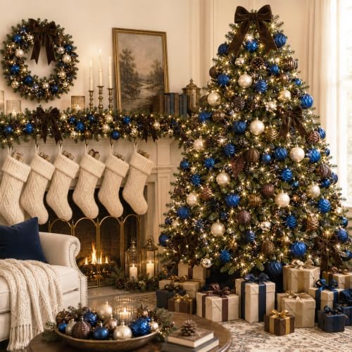 Lunmon 64 Pcs Vintage Christmas Ornament Royal Blue Bronze Champagne Gold - Image 5