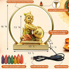 Lord Baby Krishna Murti W/ USB LED Diwali Light & Backflow Incense Burner - Image 4