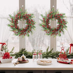 SHACOS Artificial Christmas Wreath 14" Set of 2 Small Winter Wreaths Pine Red Berries Xmas Decoration for Home Window Kitchen Cabinet Door Holiday Wreath, Red Green - Image 6