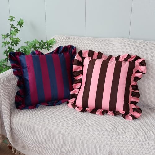 vctops Ruffle Square Throw Pillow Covers Boho Pink and Red Striped Decorative Pillowcases Set of 2, Soft Velvet Accent Cushion Cover Cases for Sofa Bed Living Room Decor (Blue Purple,18"x18") - Image 5