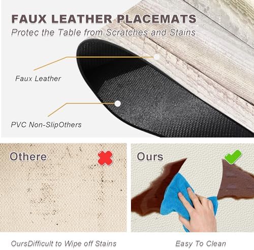 Farmhouse Placemats Set of 4 - Driftwood Faux Leather Heat Resistant Placemat for Dinner Table, Non-Slip Waterproof Oil-Proof Washable Reusable for Indoor Outdoor Kitchen Decor, 15.75In*11.81In - Image 2