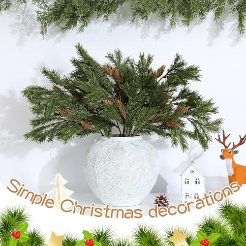 Wavwavw 12 Pcs Greenery Christmas Artificial Cedar Pine Stems, 25.5 Inch - Image 4