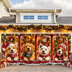 Cute Christmas Dogs Garage Door Banner Mural - Funny Puppies in Window Holiday Backdrop - Large 7x16ft Winter Holiday Outdoor Wall Decor - Durable Weatherproof Fabric Cover for Home Xmas Party - Image 4